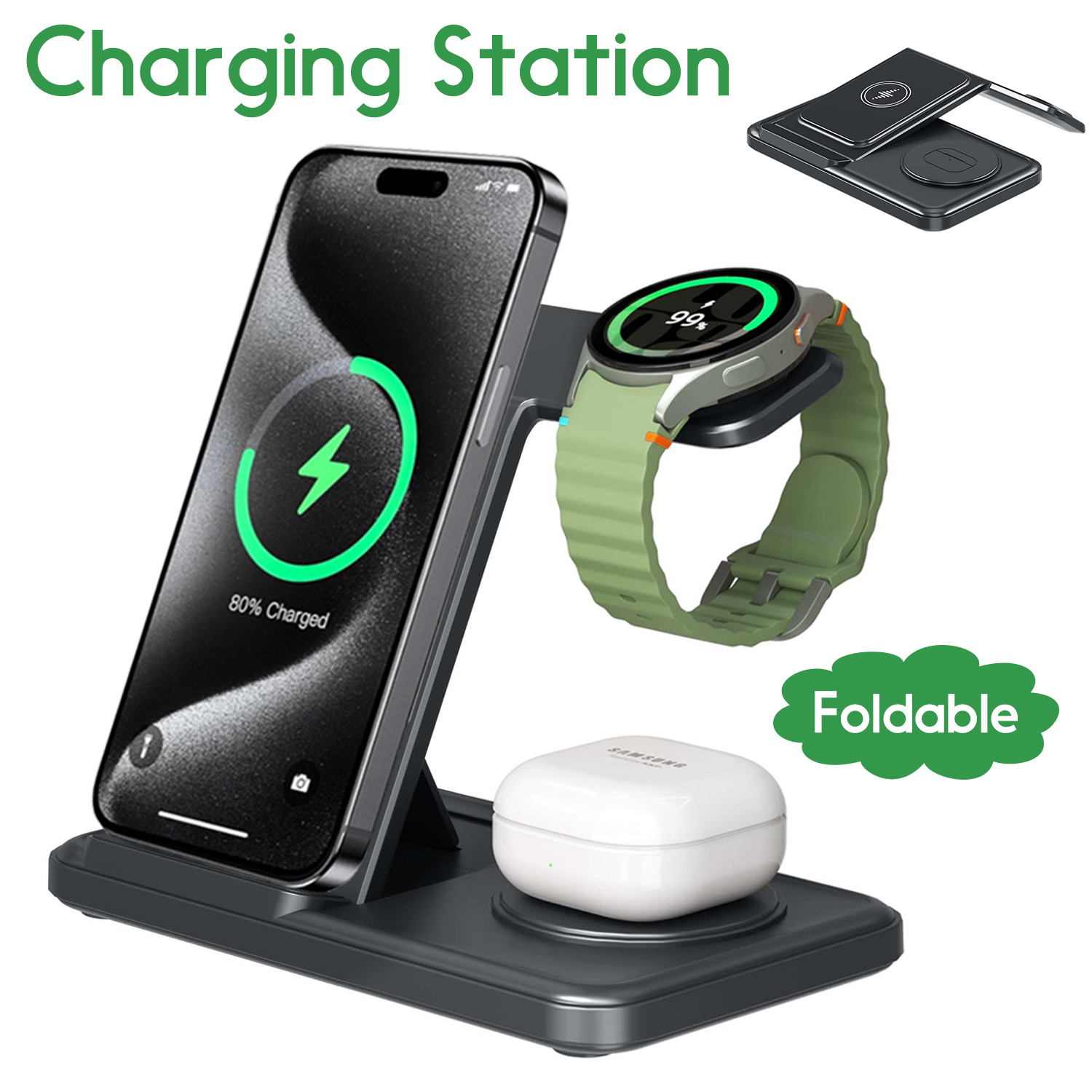 Wireless Charger 3 In 1 - Desktop 3-in-1 Wireless Charger Station For