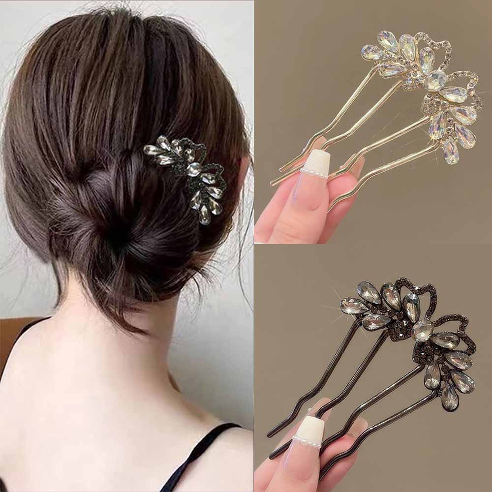 Tech Hair Accessories - Fashion Rhinestones U-Shaped Hair Sticks Butterfly