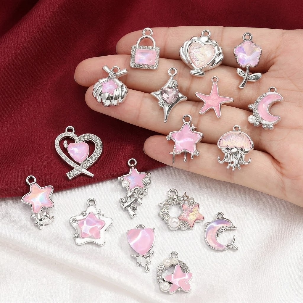10pcs Purple Pink Heart Enamel - Y2K Tech Accessories のレビューと価格