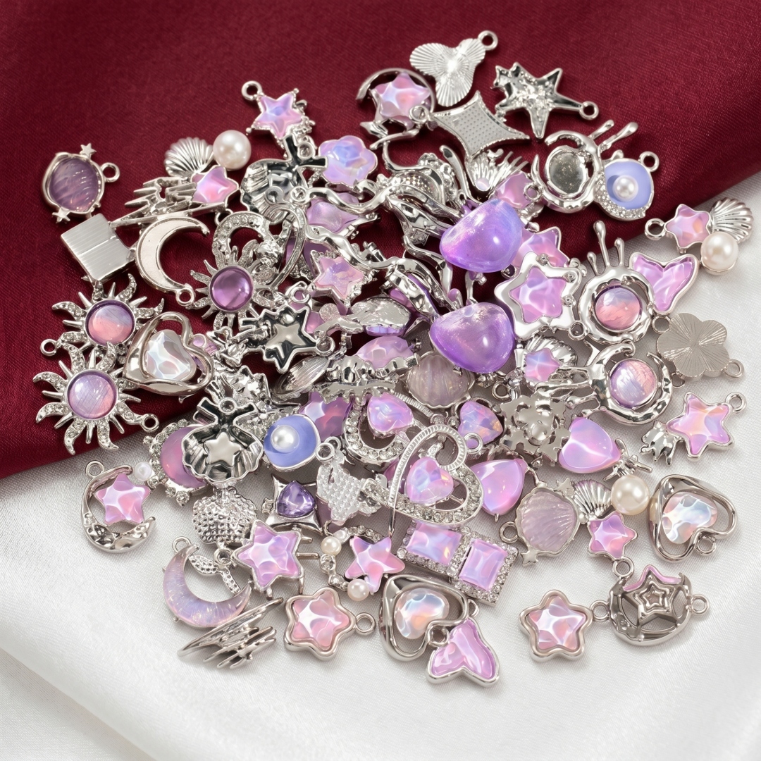 10pcs Purple Pink Heart Enamel - Y2K Tech Accessories のレビューと価格
