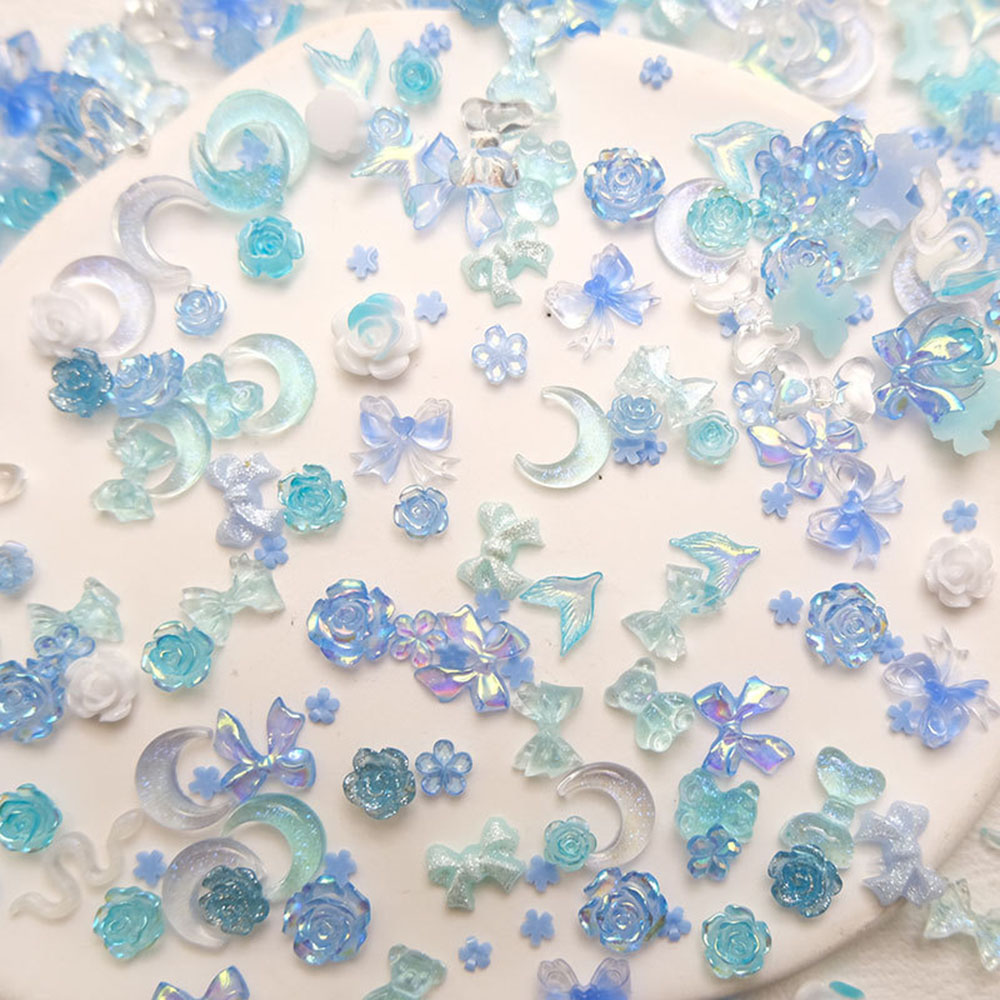 50pcs Mixed Blue Nail Resin Ch - Y2K Tech Accessories のレビューと価格