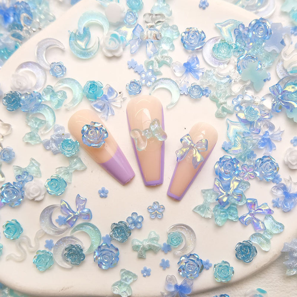 50pcs Mixed Blue Nail Resin Ch - Y2K Tech Accessories のレビューと価格