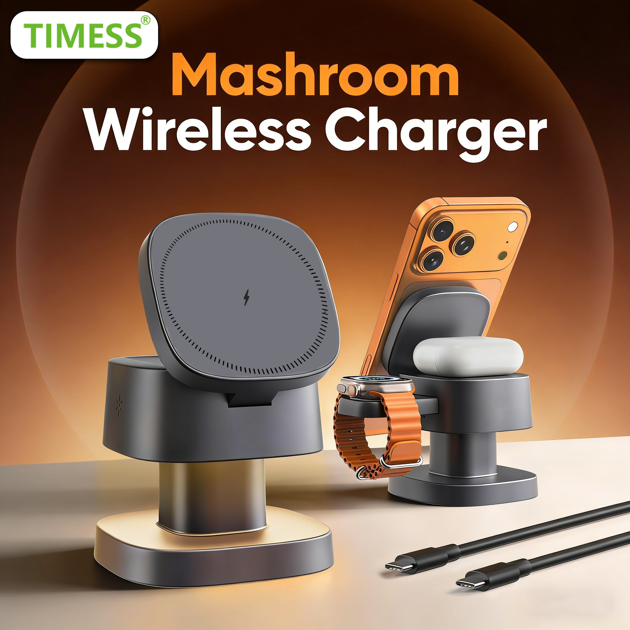 TIMESS Night Light Mashroom Wi - Wireless Charger 3 In 1 のレビューと価格